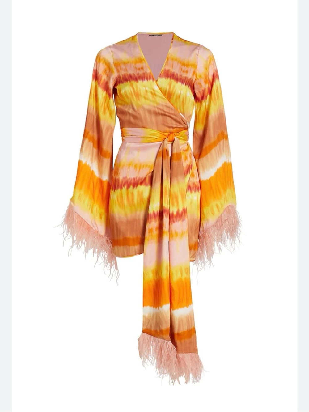 Alexis Viona Tie-Waist Mini Dress with Feather Trim